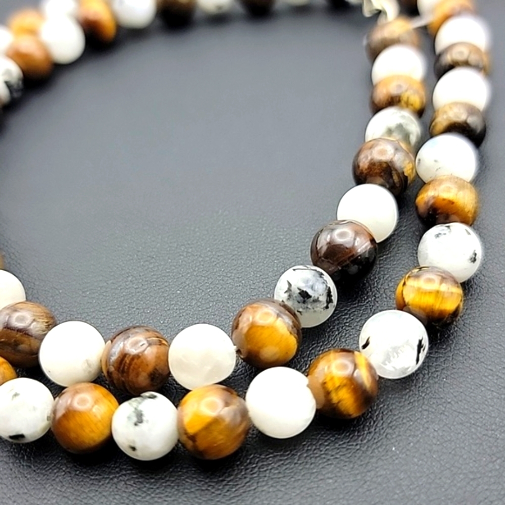240 Cts Natural Tiger Eye & Moonstone Round Shape Beaded Gemstone 20" Necklace